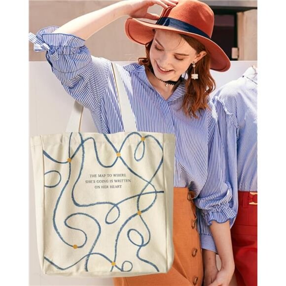 Canvas Tote Bag with Pocket for Women - Picture 6 of 6